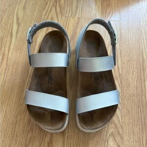 Birkenstock Metallic Silver Platform Sandals